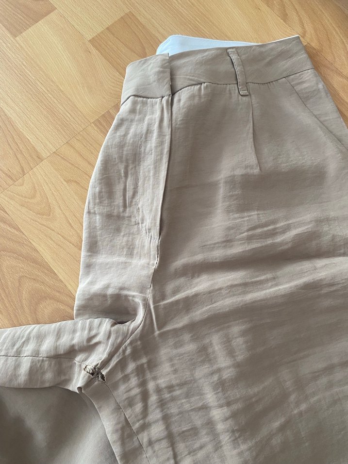 Bej Keten Rahat Kesim Kadın Pantolon - Görsel 5