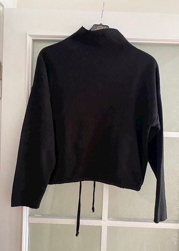 Siyah Yüksek Yakalı Örgü Kadın Kazak - Görsel 2