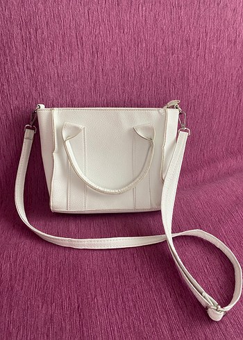 Beyaz Deri Fermuarlı Kadın Çanta - Görsel 3
