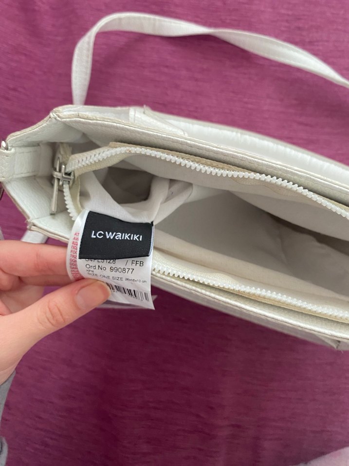 Beyaz Deri Fermuarlı Kadın Çanta - Görsel 2