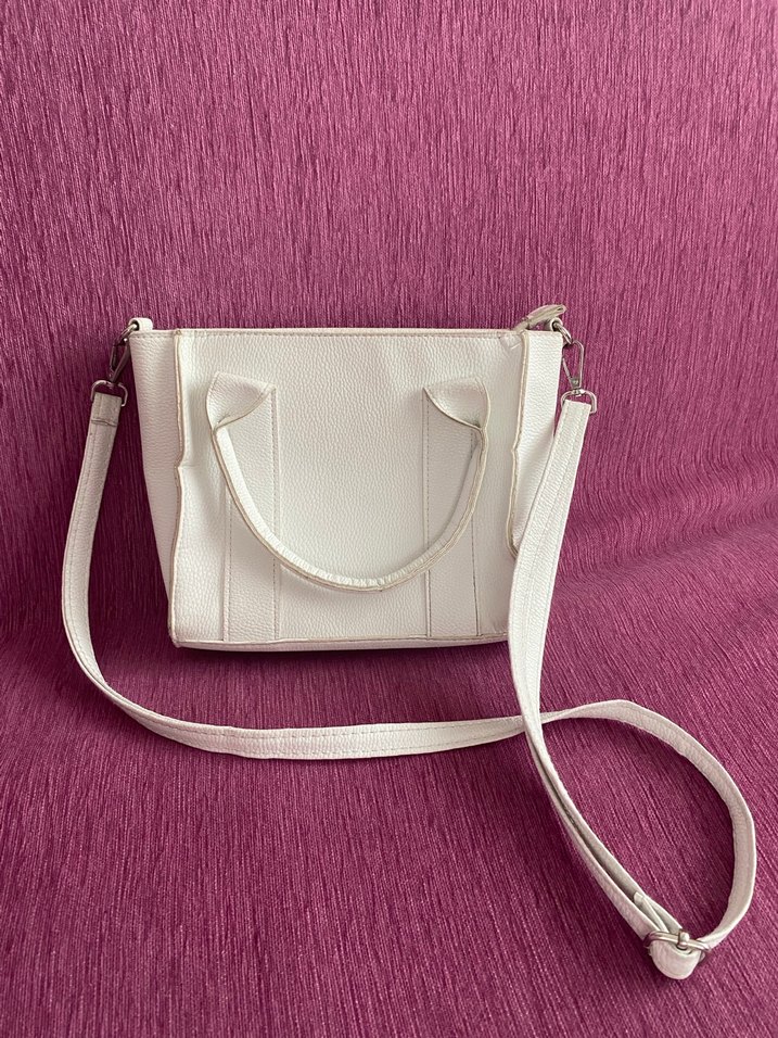 Beyaz Deri Fermuarlı Kadın Çanta - Görsel 3