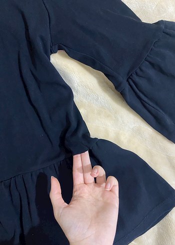 Uzun Kollu Siyah Fırfırlı Kadın Bluz - Görsel 4