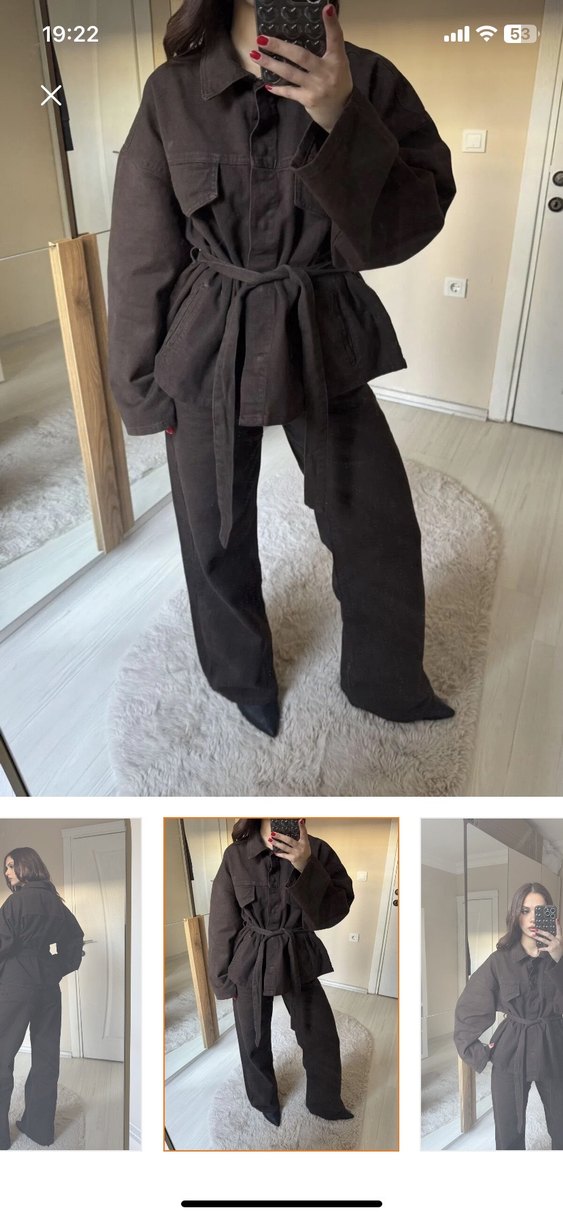 Kahverengi Kemerli Kadın Ofis Takımı - Görsel 2