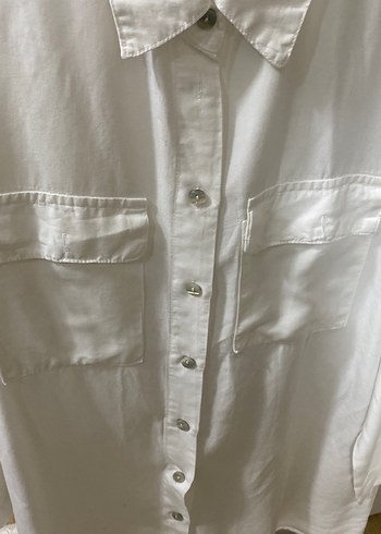 Düğmeli Beyaz Keten Gömlek - Görsel 2