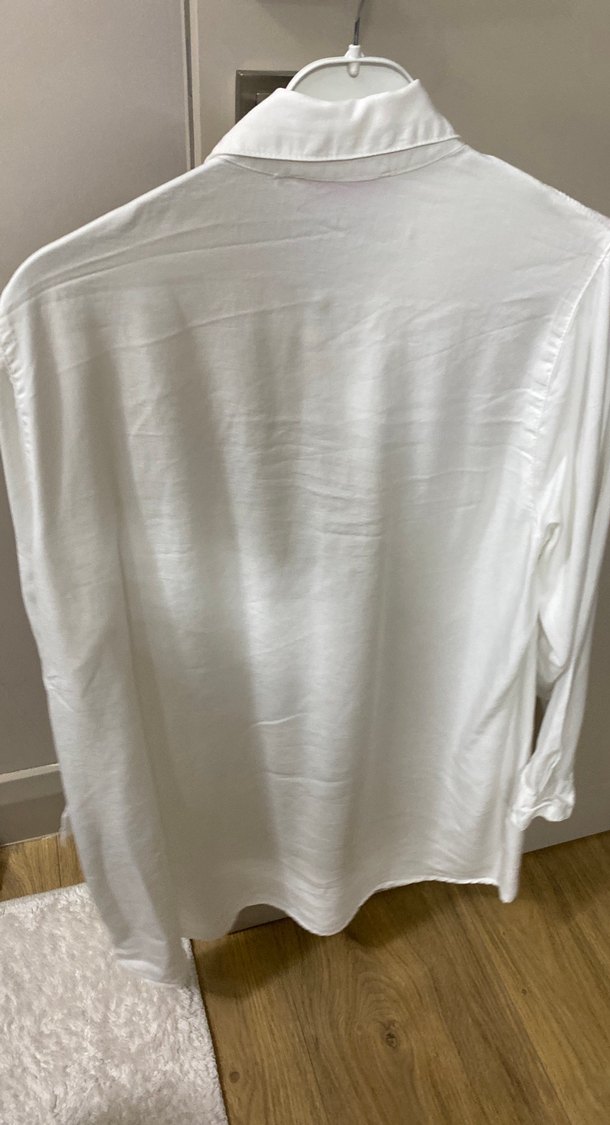 Düğmeli Beyaz Keten Gömlek - Görsel 3