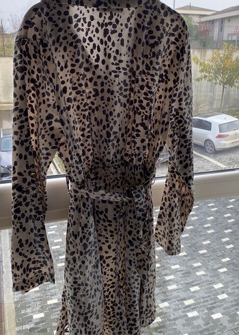 Leopar Desenli Uzun Kol Kahverengi Elbise - Görsel 3