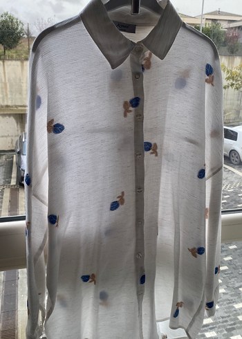 Nakışlı Kısa Kollu Keten Kadın Gömlek - Görsel 2