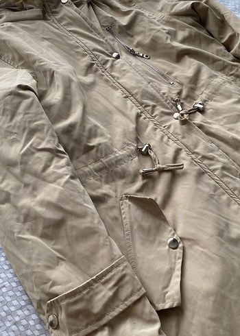 Bej Midi Kadın Kaban Kürklü Kapüşonlu - Görsel 2