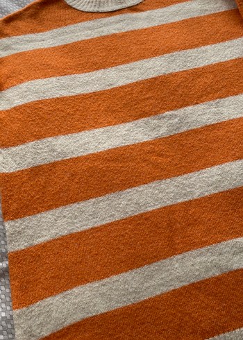 Çizgili Uzun Kollu Triko Kadın Kazak - Görsel 2