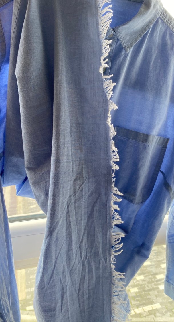 Uzun Kollu Mavi Denim Gömlek - Görsel 2