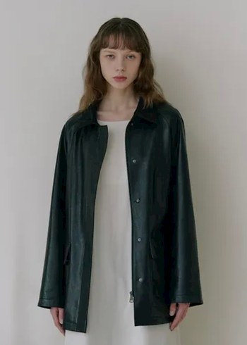 Koyu yeşil Deri Kadın Ceket - Görsel 2