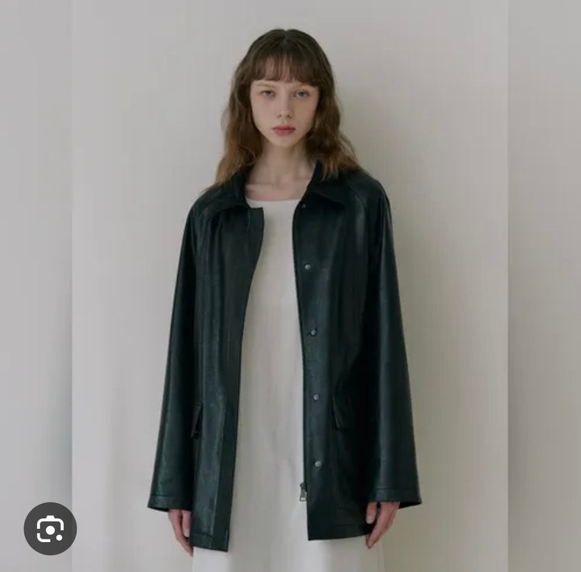 Koyu yeşil Deri Kadın Ceket - Görsel 2