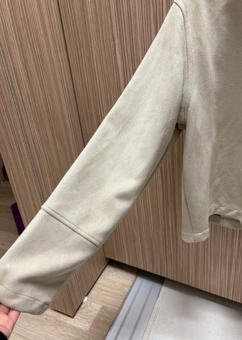 Düğmeli Bej Süet Kadın Ceket - Görsel 3