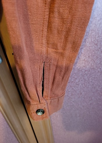 Düğmeli Bej Keten Kadın Ceket - Görsel 5