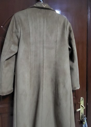 Kürklü Süet Bej Kadın Uzun Kaban - Görsel 2