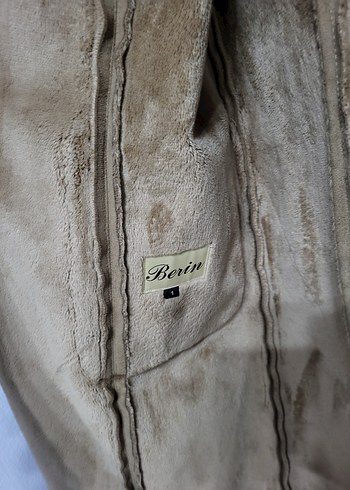 Kürklü Süet Bej Kadın Uzun Kaban - Görsel 3