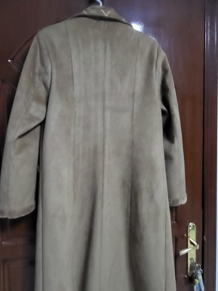 Kürklü Süet Bej Kadın Uzun Kaban - Görsel 2