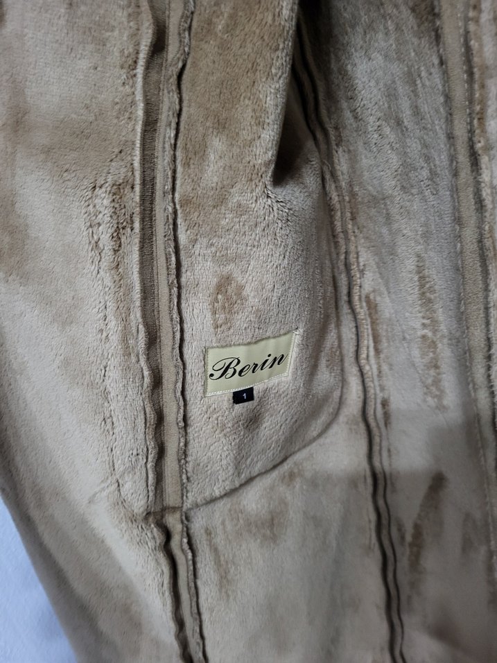 Kürklü Süet Bej Kadın Uzun Kaban - Görsel 3