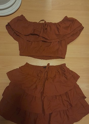 etek crop bluz ikili takım