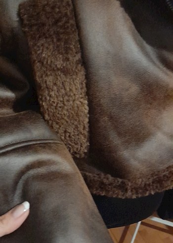 Kahverengi Kürklü Deri Biker Ceket - Görsel 2