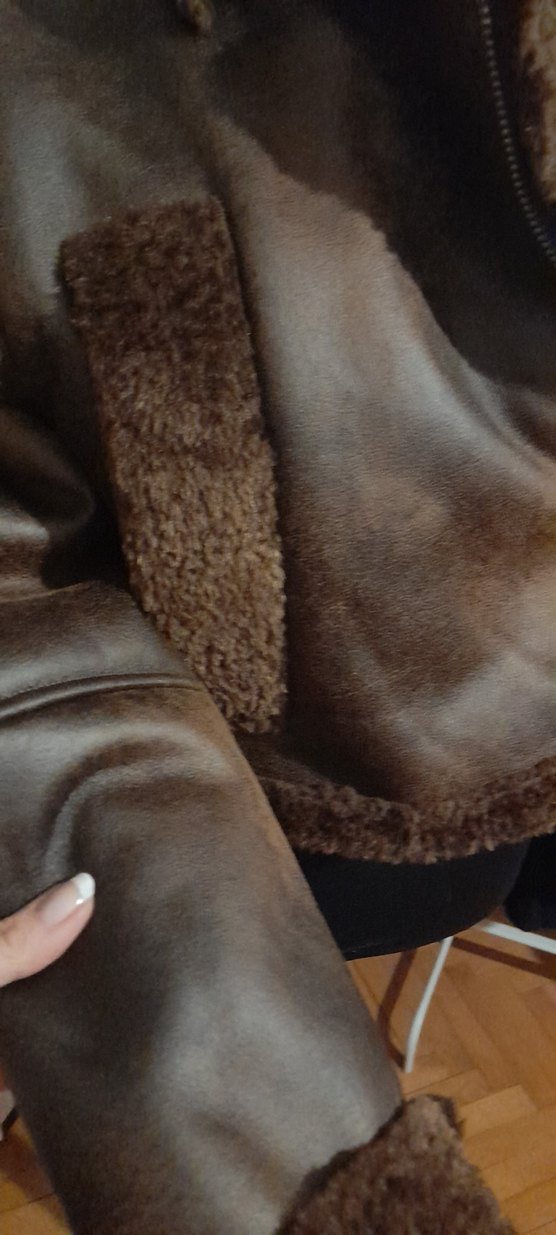 Kahverengi Kürklü Deri Biker Ceket - Görsel 2