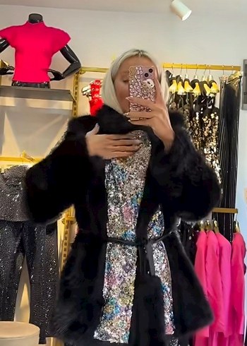 peluş payetli kürk mont - Görsel 2