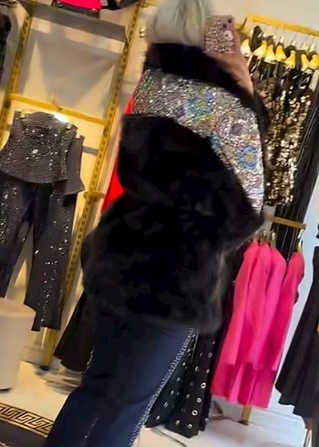 peluş payetli kürk mont - Görsel 4