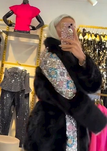 peluş payetli kürk mont - Görsel 3