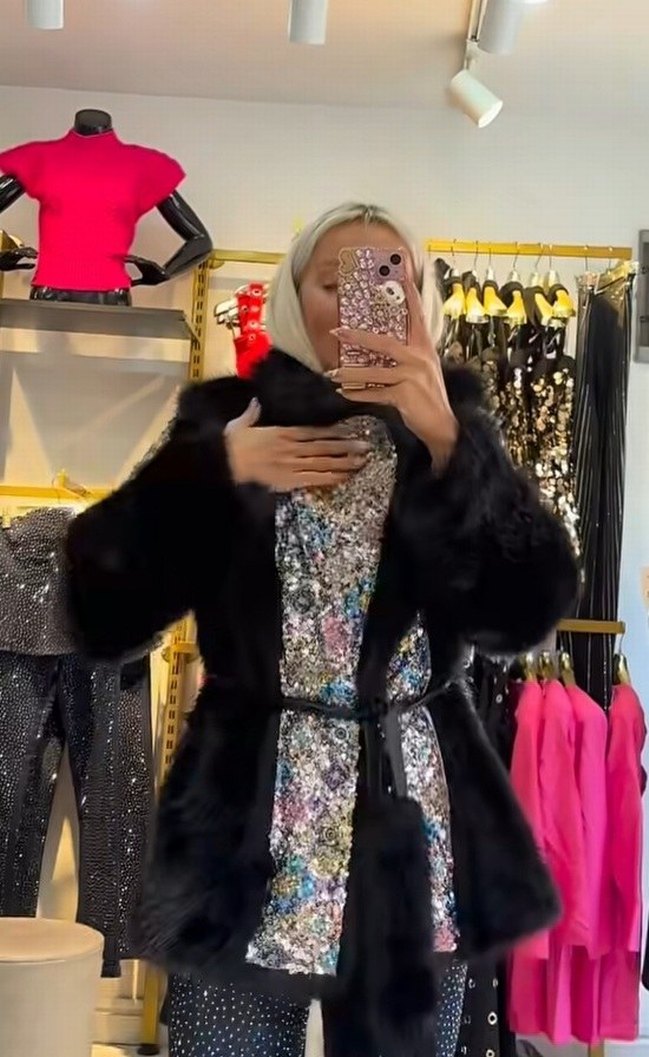peluş payetli kürk mont - Görsel 2