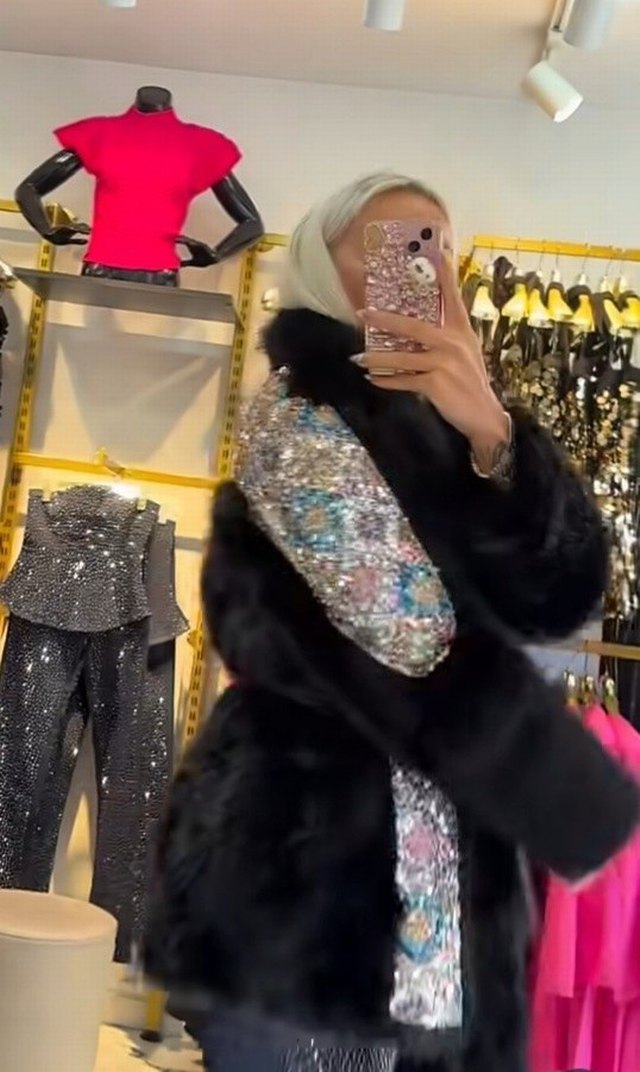 peluş payetli kürk mont - Görsel 3