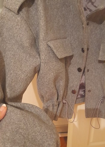 Gri Kısa Düğmeli tüvit Kadın Ceket - Görsel 2