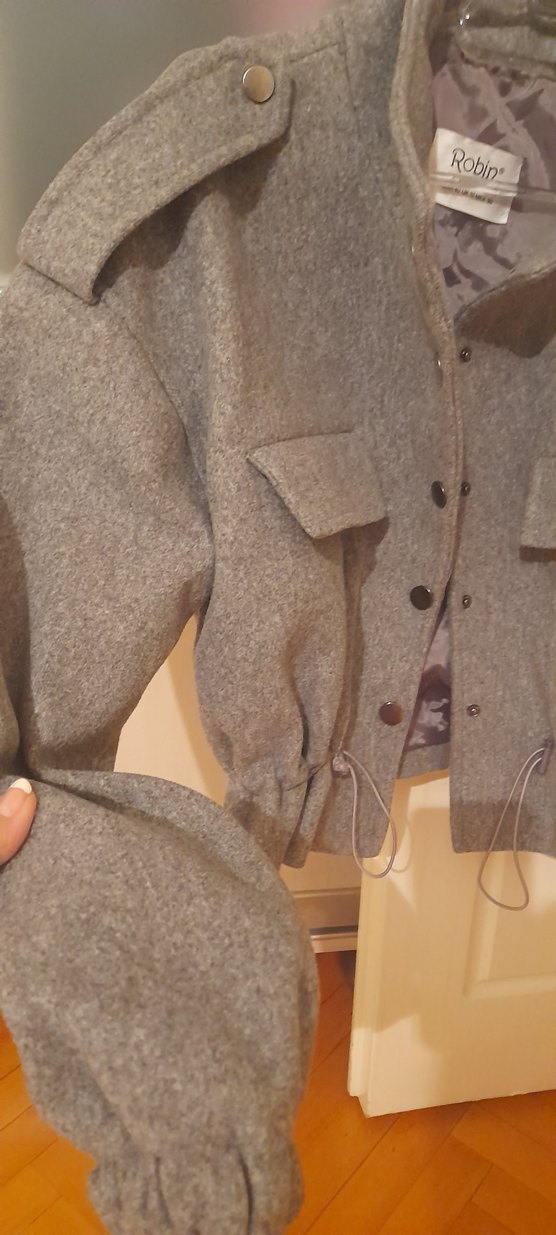 Gri Kısa Düğmeli tüvit Kadın Ceket - Görsel 2