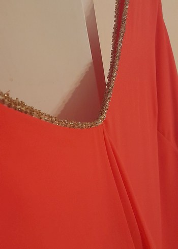 Kırmızı Drapeli Uzun Abiye Elbise - Görsel 2