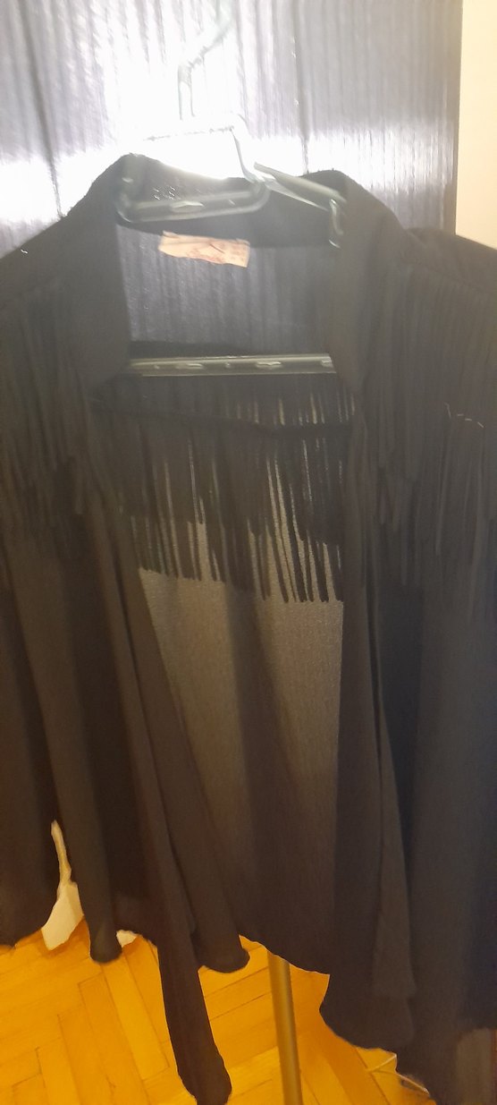 Siyah püsküllü transparan gömlek bluz - Görsel 2