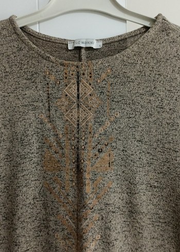 Nakışlı Bej Uzun Kollu Triko Elbise - Görsel 2