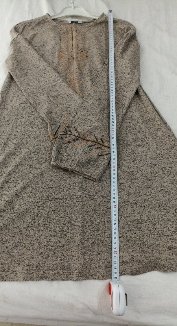 Nakışlı Bej Uzun Kollu Triko Elbise - Görsel 3