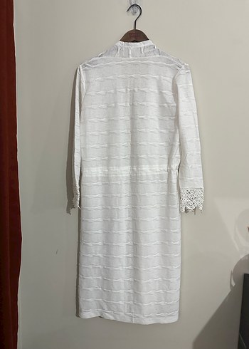 Uzun Kollu İşlemeli Beyaz Bohem Kadın Sabahlık - Görsel 2