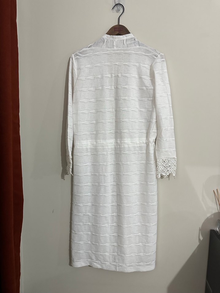 Uzun Kollu İşlemeli Beyaz Bohem Kadın Sabahlık - Görsel 2