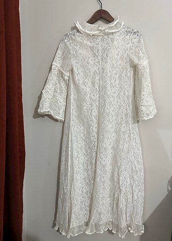 Uzun Beyaz Bohem Nakışlı Kadın Sabahlık - Görsel 2