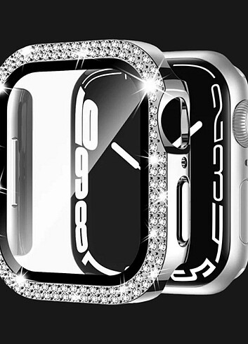 Apple watch Taşlı Ekran kasa koruyucu Gümüş 