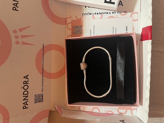 Pandora Pandora Moments 14 Ayar pembe altın kaplama kalp klipsli bilekli