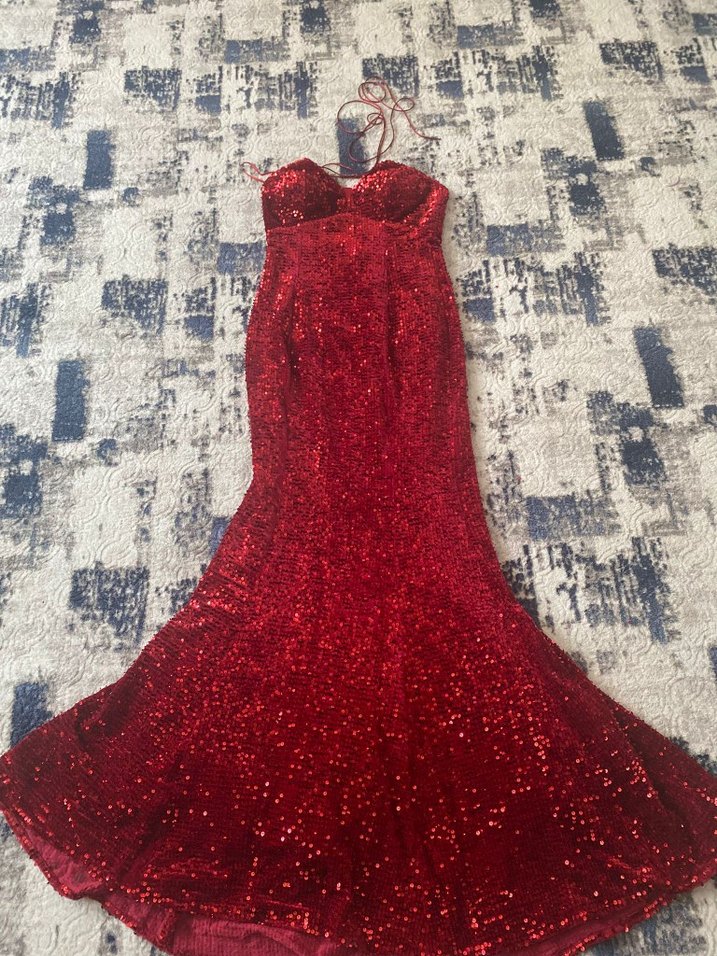 Parlak Bordo Uzun Straplez Kadın Abiye - Görsel 3