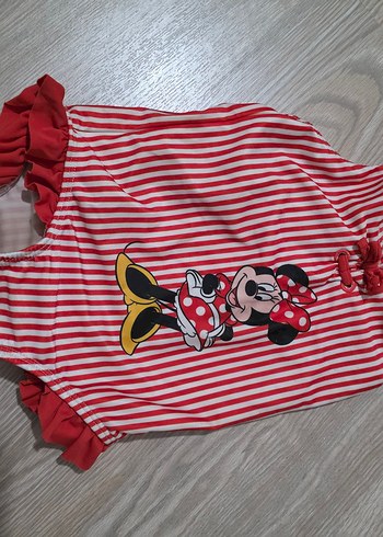 Kırmızı Minnie Mouse Desenli Fırfırlı Mayo