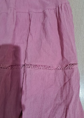 Pembe Keten Uzun Fırfırlı Etek - Görsel 5