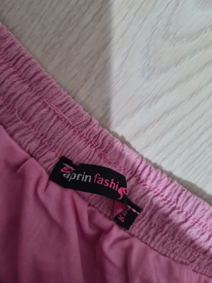 Pembe Keten Uzun Fırfırlı Etek - Görsel 2