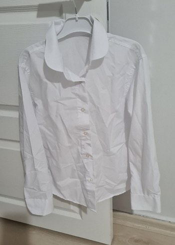 kız çocuk Beyaz Pamuklu Uzun Kollu Gömlek - Görsel 2