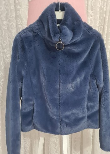Mavi Yaka Detaylı Kadın Peluş Mont - Görsel 5