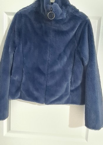 Mavi Yaka Detaylı Kadın Peluş Mont - Görsel 4