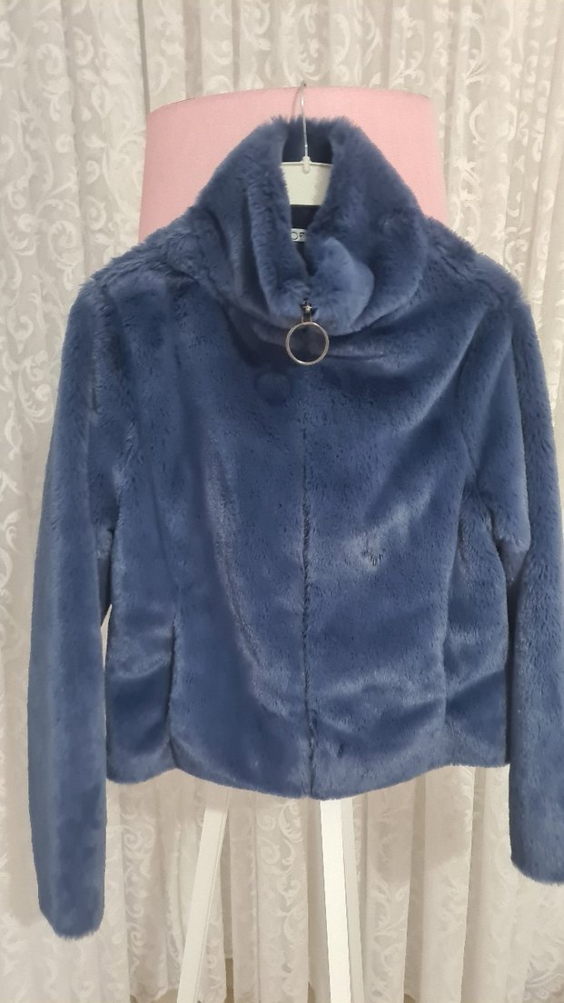Mavi Yaka Detaylı Kadın Peluş Mont - Görsel 5