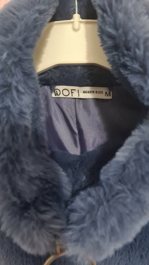 Mavi Yaka Detaylı Kadın Peluş Mont - Görsel 2